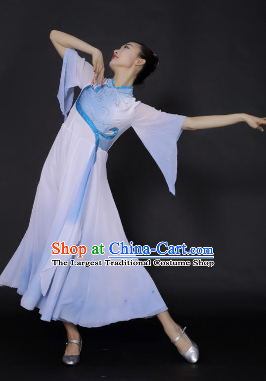 Chinese Fan Dance Umbrella Dance Blue Dress Traditional Classical Dance Stage Performance Costume for Women