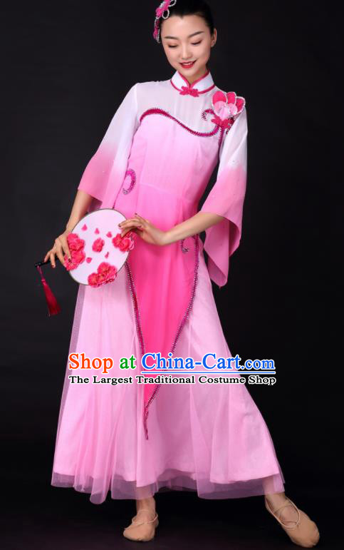 Chinese Classical Dance Umbrella Dance Pink Dress Traditional Stage Performance Costume for Women