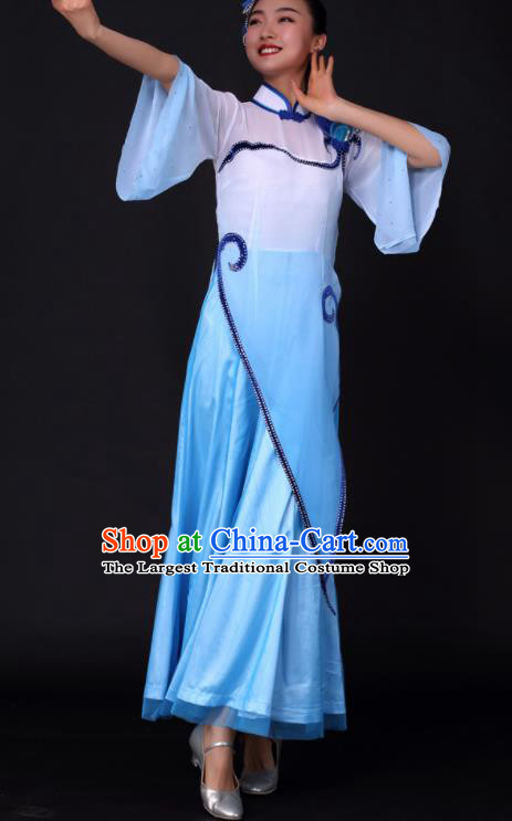 Chinese Classical Dance Umbrella Dance Blue Dress Traditional Stage Performance Costume for Women