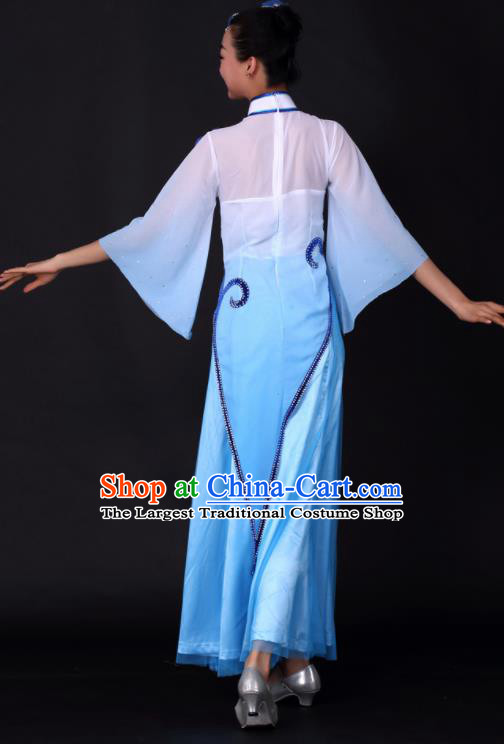 Chinese Classical Dance Umbrella Dance Blue Dress Traditional Stage Performance Costume for Women