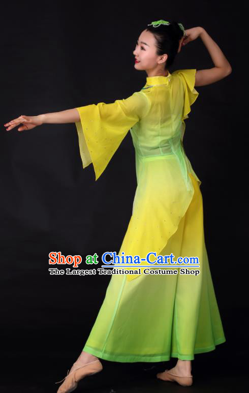 Chinese Classical Dance Fan Dance Yellow Clothing Traditional Stage Performance Costume for Women