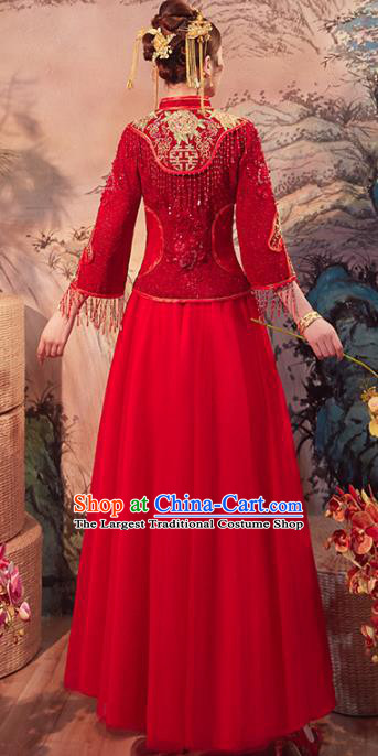 Chinese Traditional Wedding Dress Ancient Bride Embroidered Peacock Xiuhe Suits Costume for Women