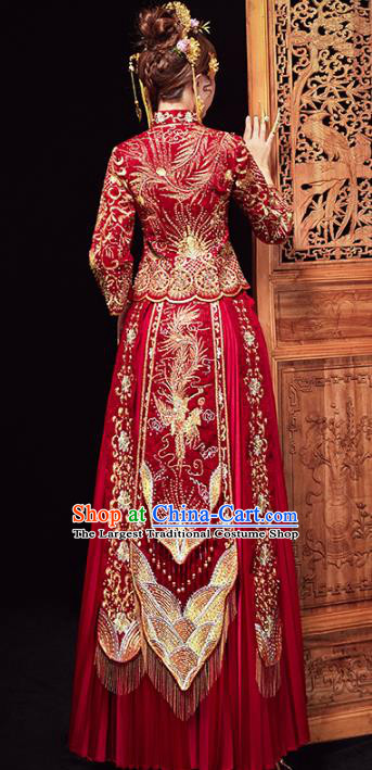 Chinese Traditional Purplish Red Xiuhe Suits Wedding Dress Ancient Bride Embroidered Costume for Women