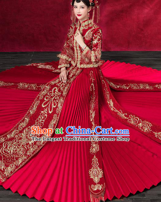 Chinese Traditional Embroidered Red Xiuhe Suits Wedding Dress Ancient Bride Costume for Women
