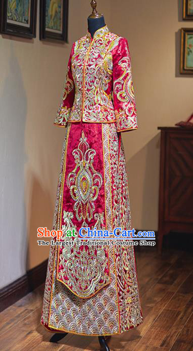 Chinese Traditional Embroidered Xiuhe Suits Wedding Dress Ancient Bride Costume for Women