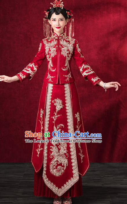 Chinese Traditional Embroidered Phoenix Xiuhe Suits Wedding Dress Ancient Bride Costume for Women