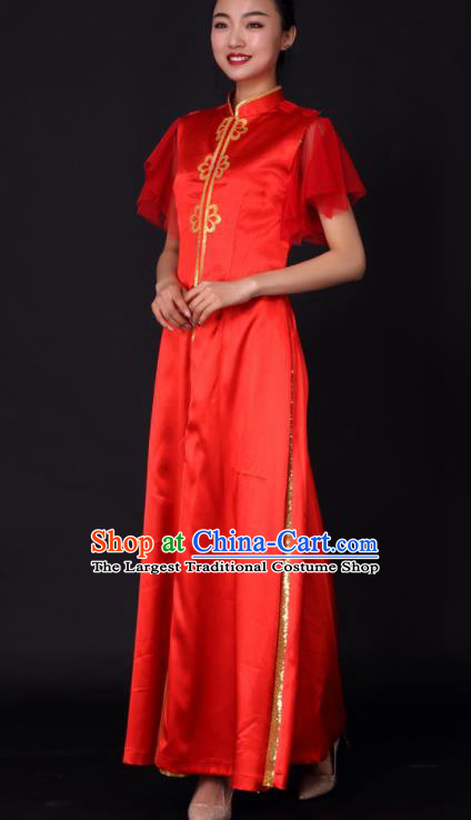 Professional Chorus Modern Dance Red Dress Opening Dance Stage Performance Costume for Women