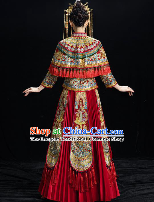 Chinese Traditional Embroidered Phoenix Tassel Xiuhe Suits Wedding Dress Ancient Bride Costume for Women