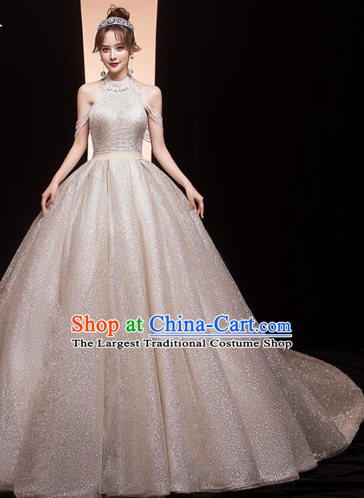 Professional Modern Dance Bride Diamante Wedding Dress Compere Stage Performance Costume for Women