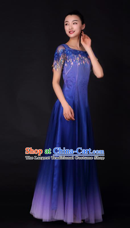 Professional Chorus Modern Dance Royalblue Dress Opening Dance Compere Stage Performance Costume for Women