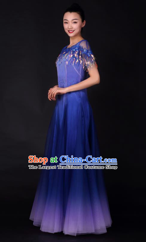 Professional Chorus Modern Dance Royalblue Dress Opening Dance Compere Stage Performance Costume for Women