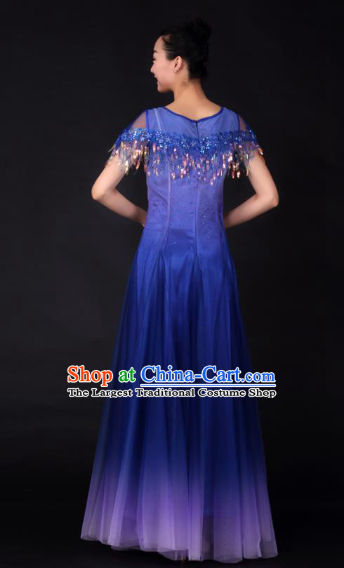 Professional Chorus Modern Dance Royalblue Dress Opening Dance Compere Stage Performance Costume for Women