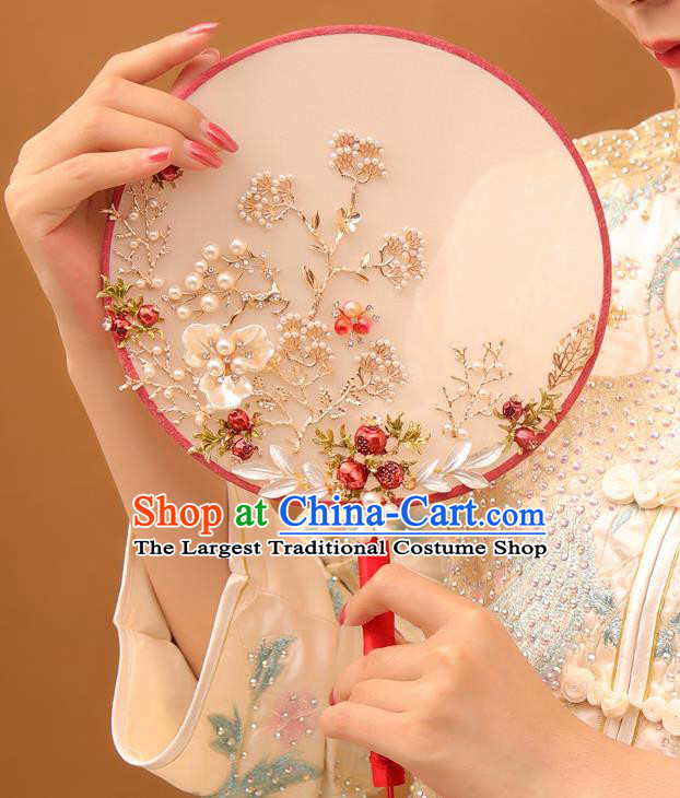 Chinese Traditional Hanfu Shell Plum Palace Fans Classical Wedding Round Fan for Women