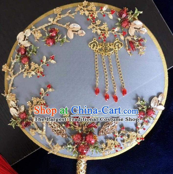 Chinese Traditional Hanfu Palace Fans Classical Wedding Pomegranate Round Fan for Women