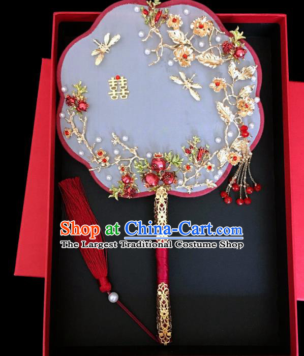 Chinese Traditional Hanfu Handmade Palace Fans Classical Wedding Pomegranate Round Fan for Women