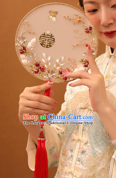 Chinese Traditional Handmade Hanfu Pomegranate Palace Fans Classical Wedding Silk Fan for Women