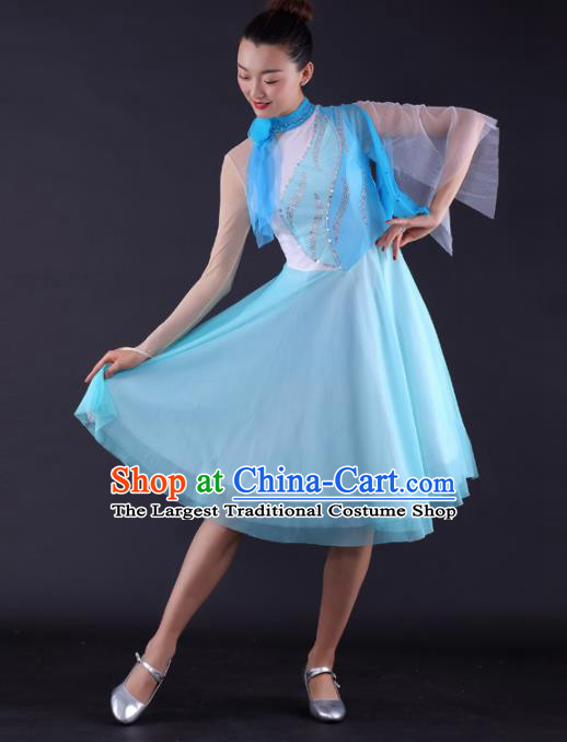 Professional Modern Dance Light Blue Dress Opening Dance Compere Stage Performance Costume for Women