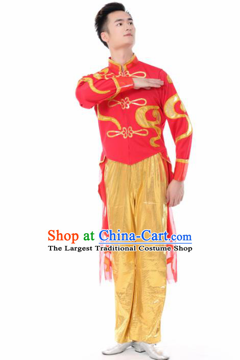 Chinese Traditional Opening Dance Red Clothing China Folk Dance Stage Performance Costume for Men