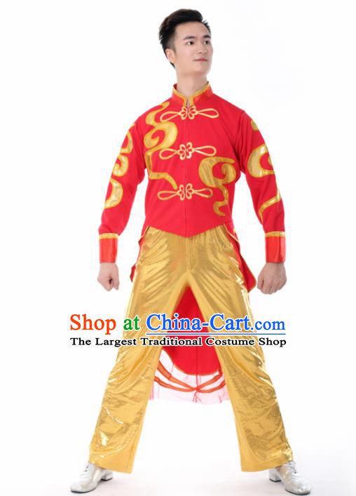 Chinese Traditional Opening Dance Red Clothing China Folk Dance Stage Performance Costume for Men