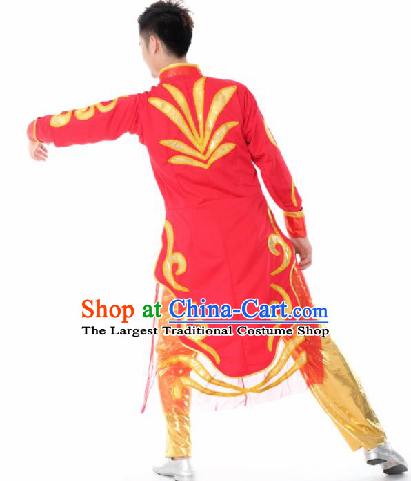 Chinese Traditional Opening Dance Red Clothing China Folk Dance Stage Performance Costume for Men