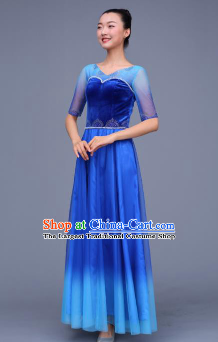 Chinese Traditional Opening Dance Chorus Royalblue Dress Modern Dance Stage Performance Costume for Women