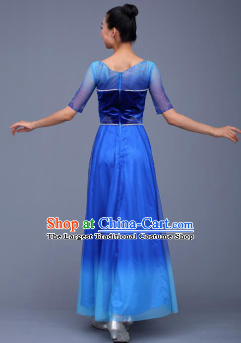 Chinese Traditional Opening Dance Chorus Royalblue Dress Modern Dance Stage Performance Costume for Women