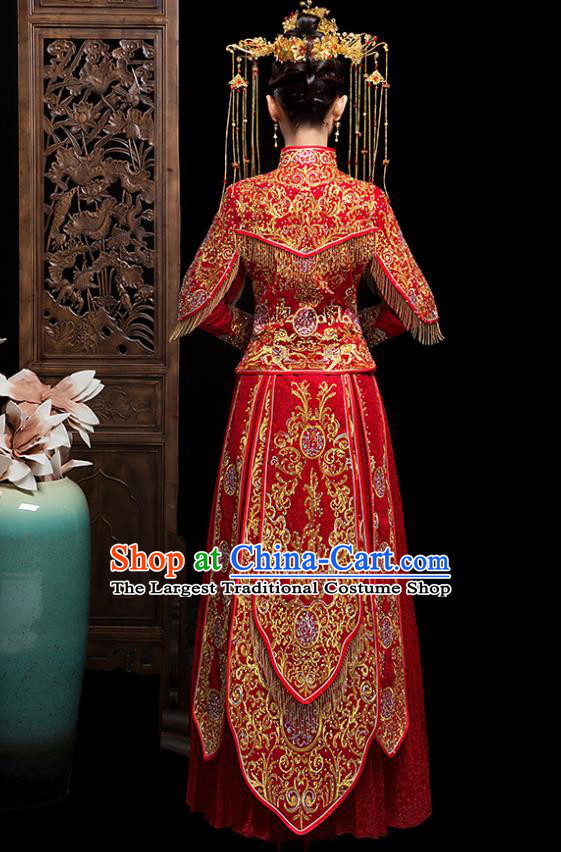 Chinese Embroidered Red Xiuhe Suits Traditional Wedding Bride Dress Ancient Costume for Women