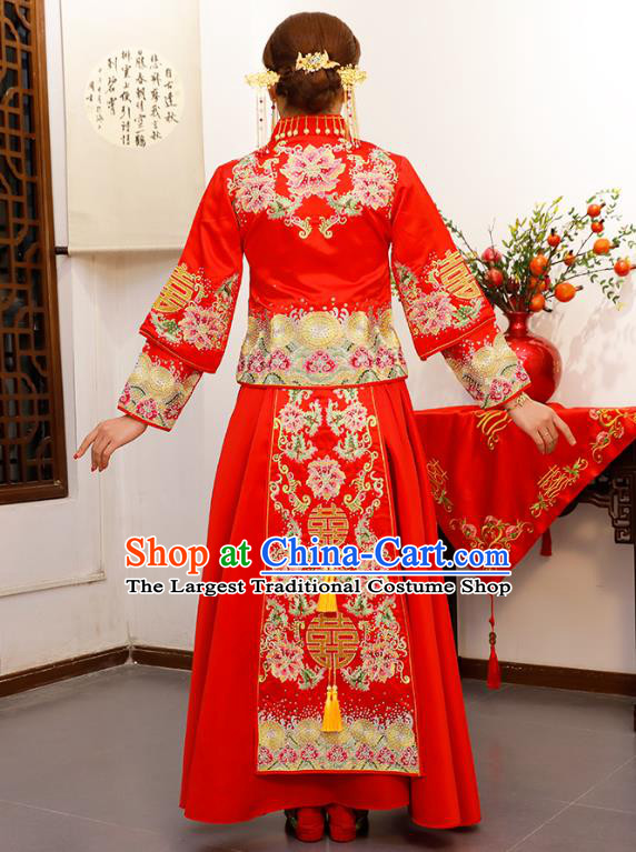 Chinese Embroidered Peony Longfeng Flown Wedding Xiuhe Suits Traditional Bride Dress Ancient Costume for Women