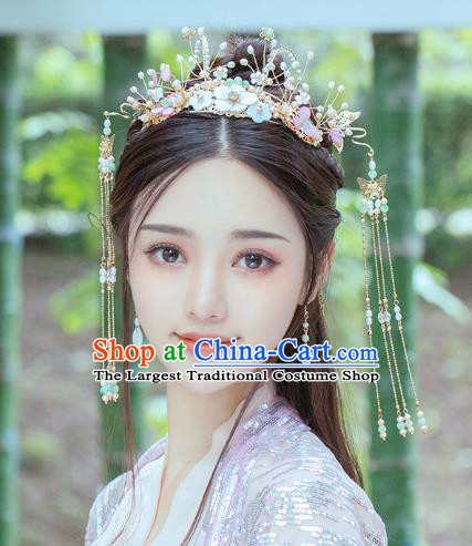 Chinese Traditional Wedding Bride Pearls Phoenix Coronet Tassel Hairpins Hair Accessories for Women
