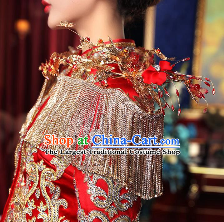 Chinese Ancient Wedding Shoulder Accessories Traditional Bride Xiuhe Suits Tippet for Women