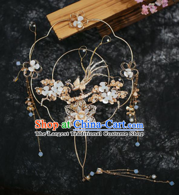 Chinese Traditional Golden Phoenix Palace Fans Handmade Classical Hanfu Wedding Fan for Women