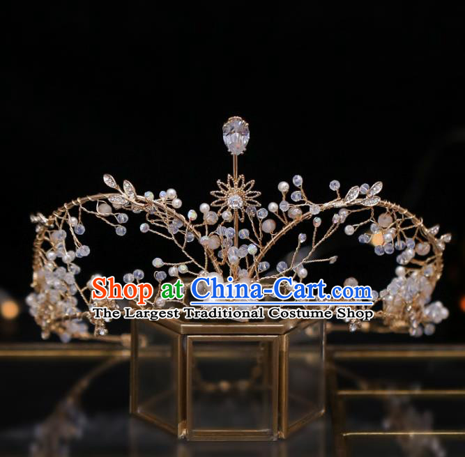 Top Grade Bride Crystal Beads Royal Crown Wedding Hair Accessories for Women