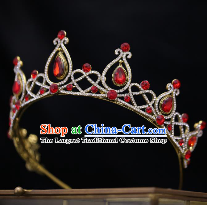Top Grade Bride Baroque Red Crystal Royal Crown Wedding Hair Accessories for Women