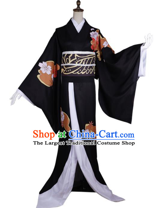 Halloween Japanese Cosplay Geisha Costume Japan Okuni Black Kimono Dress for Women