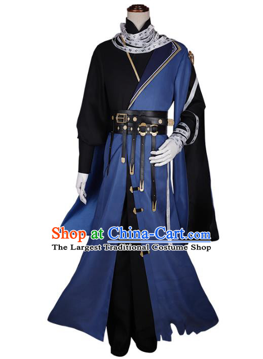 Traditional Chinese Cosplay General Blue Costume Ancient Swordsman Hanfu Clothing for Men