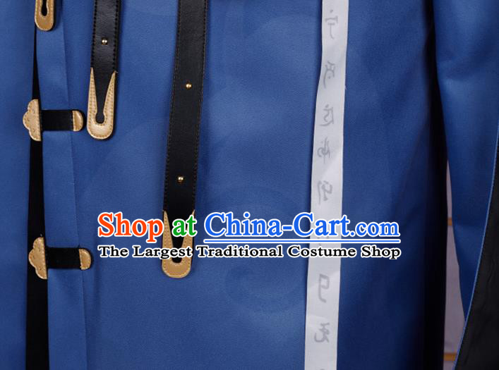 Traditional Chinese Cosplay General Blue Costume Ancient Swordsman Hanfu Clothing for Men