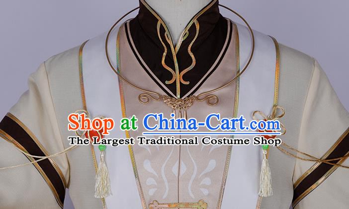 Traditional Chinese Cosplay Prince Beige Costume Ancient Swordsman Hanfu Clothing for Men