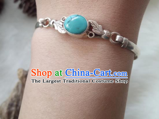 Chinese Zang Nationality  Silver Bracelet Handmade Traditional Tibetan Ethnic Jewelry Accessories for Women