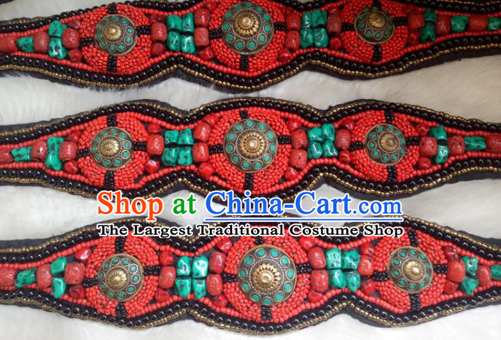 Chinese Zang Nationality Kallaite Red Beads Belts Handmade Traditional Tibetan Ethnic Waistband Accessories for Women