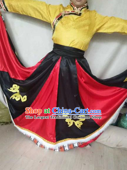 Chinese Zang Nationality Folk Dance Costumes Traditional Tibetan Ethnic Dress for Women