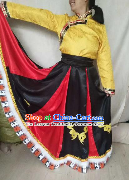 Chinese Zang Nationality Folk Dance Costumes Traditional Tibetan Ethnic Dress for Women