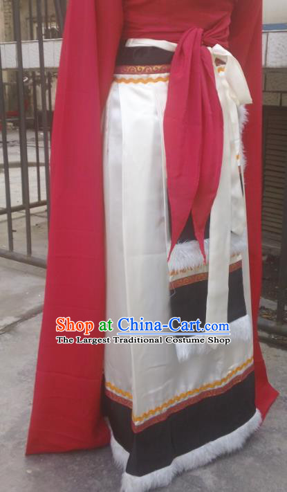 Chinese Zang Nationality Folk Dance Costume Traditional Tibetan Ethnic Dress for Women