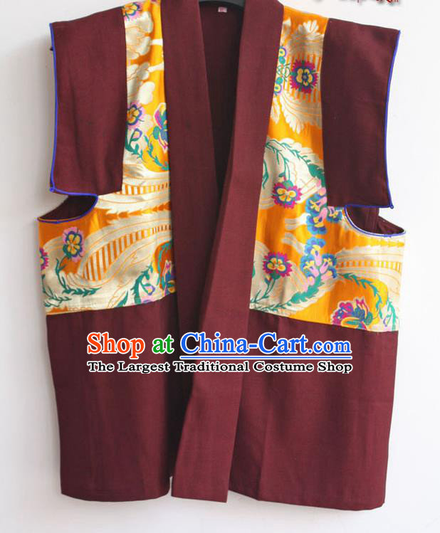 Chinese Zang Nationality Buddhism Purplish Red Vest Traditional Monk Waistcoat for Men