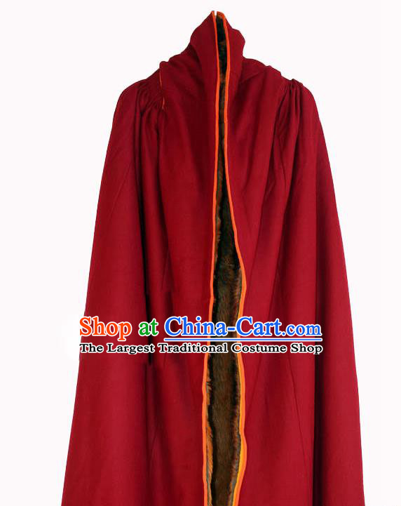 Chinese Tibetan Buddhism Winter Red Cloak Traditional Monk Cape for Men