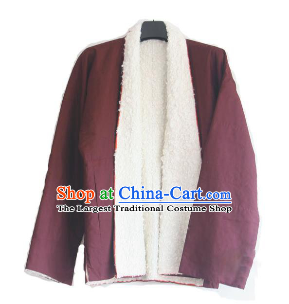 Chinese Tibetan Buddhism Lamb Wool Jacket Traditional Monk Upper Outer Garment for Men