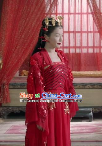Chinese Ancient Bride Red Hanfu Dress Drama Devastating Beauty Cheng Yelan Costume and Headpiece for Women