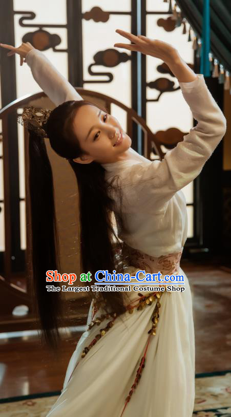 Chinese Ancient Dance Lady Swordswoman Historical Television Bloody Romance Wan Mei Hanfu Dress and Headpiece for Women