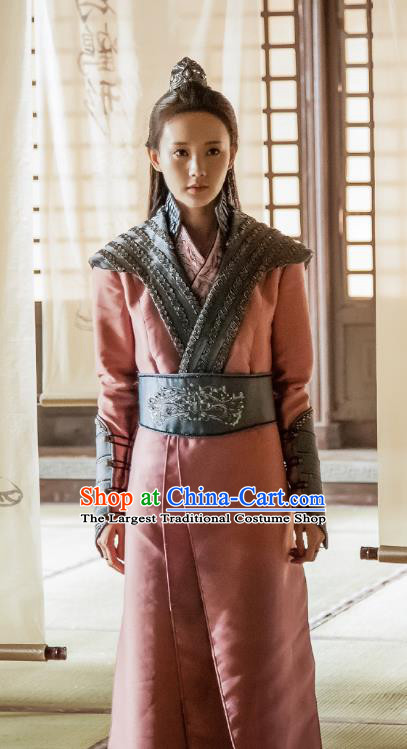 Chinese Historical Television Bloody Romance Ancient Female Swordsman Wan Mei Pink Hanfu Dress and Headpiece for Women