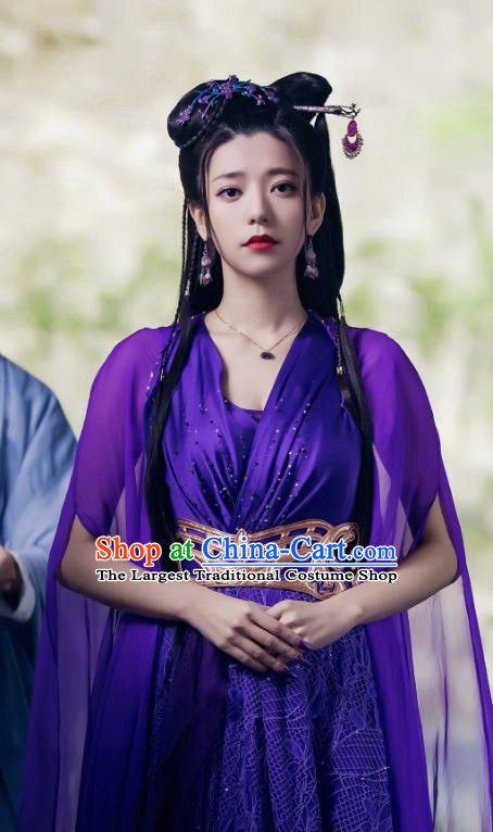 Chinese Ancient Female Assassin Swordsman Liu Guang Historical Television Bloody Romance Dress and Headpiece for Women
