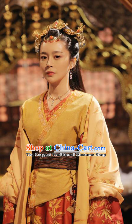 Chinese Ancient Princess Costume Historical Television Bloody Romance Dress and Headpiece for Women